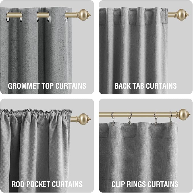 H.VERSAILTEX Curtain Rods for Windows 16.2 to 75 Inches 1 inch Diameter Adjustable Decorative Telescoping Curtain Rod with Brackets Heavy Duty Splicing Window Rods with Decorative Finials, Gold