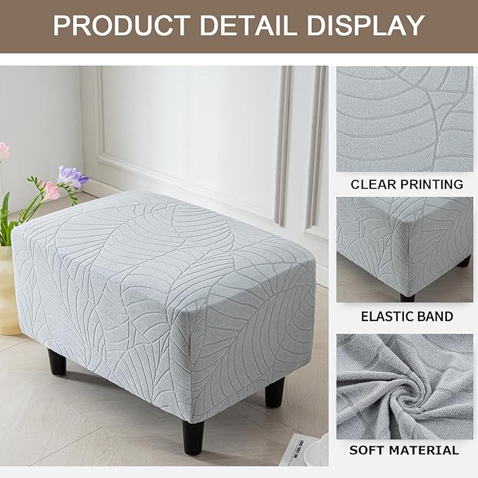 Eco-Ancheng Ottoman Cover Stretch Rectangle Footrest Stool Slipcover Ottoman Bench Covers Jacquard Footstool Protector Covers Storage Ottoman Slipcovers for Foot Stool with Nonslip Elastic Bottom,06