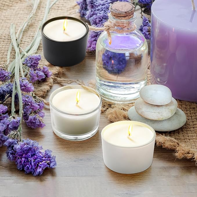 Thick Candle Jars for Making Candles 16 Pcs, 4 OZ Empty Jars with Wood Lids for Candle Making, Sample Container - Dishwasher Safe,Matte White