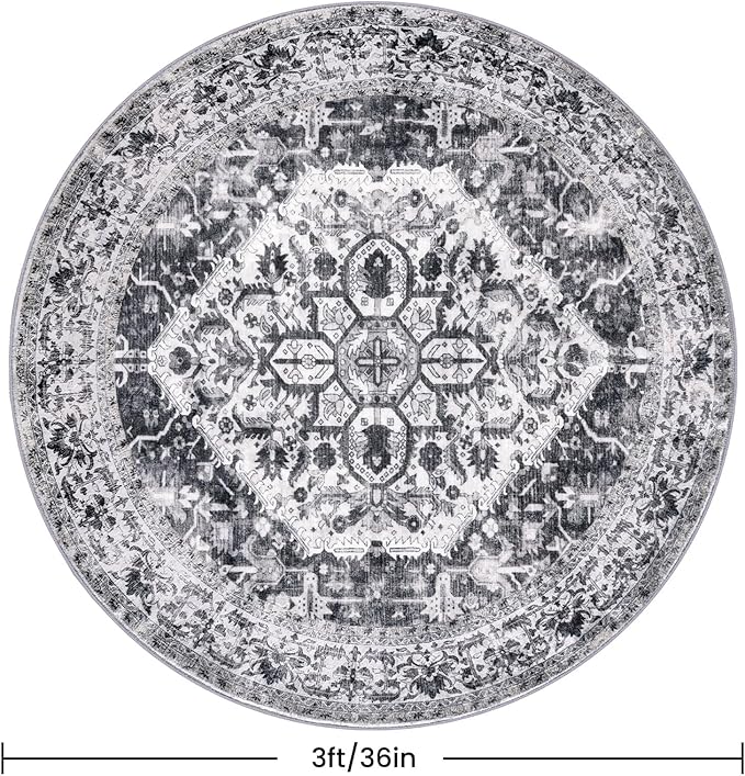 KOZYFLY Round Rug 3 Ft Rugs for Entryway Washable Circle Entrance Rug Non Slip Round Doormat Indoor Printed Faux Wool Round Front Door Mat Floor Carpet for Backdoor, Entryway, Bedroom, Grey