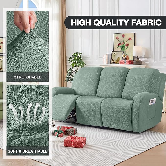 Timeles Recliner Covers for 3 Seater Reclining Sofa Slipcover Furniture Protector for Dogs and Pets Stretch Soft Washable (Three-Seater, Winter Mint)