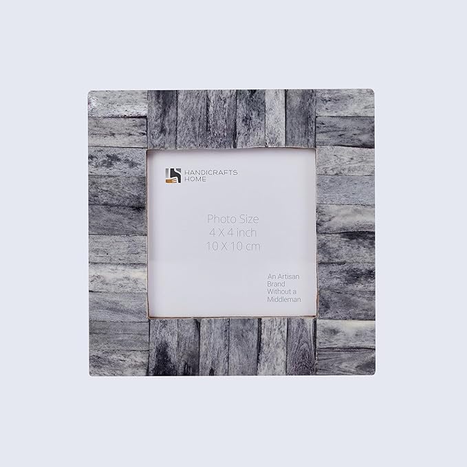 Handicrafts Home 4 by 4 Grey Picture Frame – Handmade Rustic Photo Frame for Shelf Decor, Bone inlay Frames for Desk & Bedroom Decor, Perfect for Home Decor, Wedding, Graduation, Or Milestone Photos