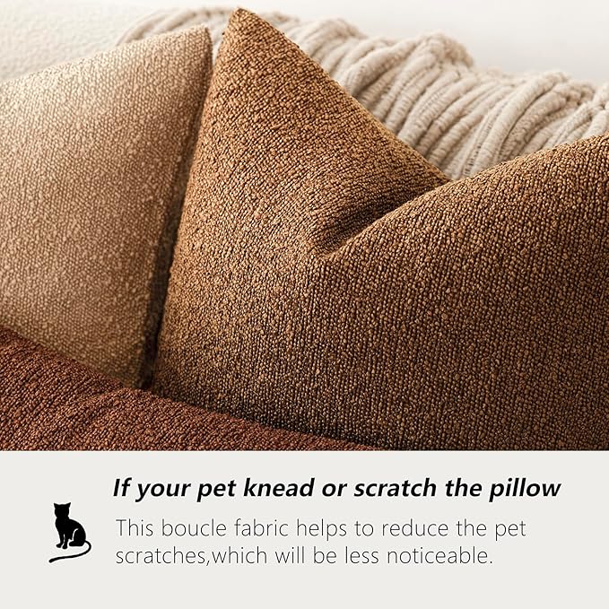 Foindtower Set of 2, Decorative Textured Boucle Throw Pillow Covers Accent Solid Pillow Cases Neutral Soft Cozy Couch Cushion Case for Chair Sofa Bedroom Living Room Home Decor 26x26 Inch Hazel Brown