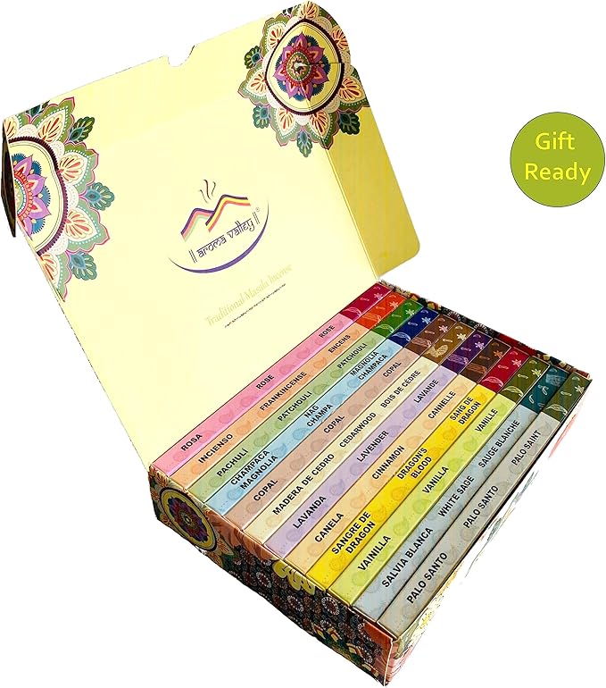 Incense Sticks Gift Set by Aroma Valley - Mega Variety Pack Assortment - 100 Sticks Includes 12 Different scents - Premium Handrolled Traditional Masala Incense