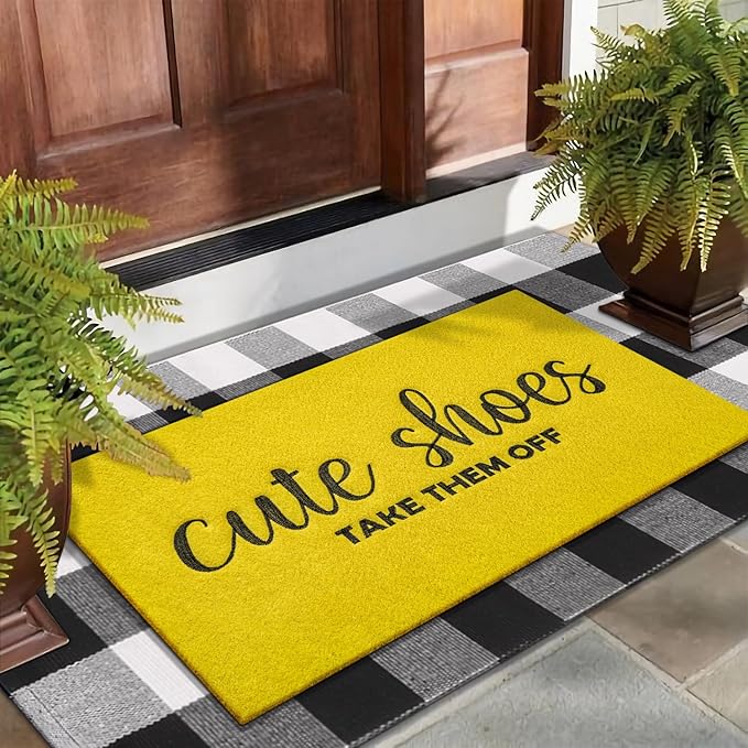 Spring Door Mats for Home Entrance Funny Front Door Mats Cute Shoes Take Them Off Heavy Duty Easy Clean Doormat Indoor Outdoor Mat for Spring Door Way Kitchen Entry Home Entryway Yellow