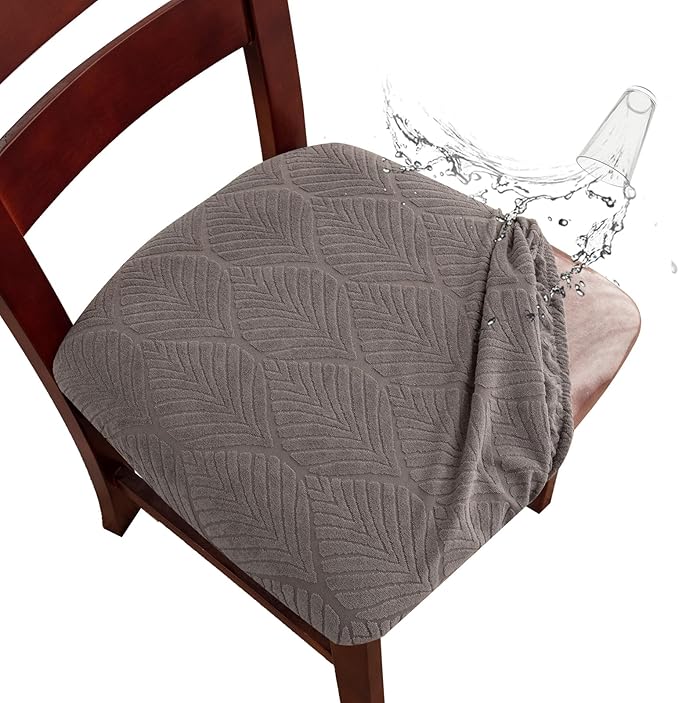 Genina Waterproof Dining Room Chair Cover Set of 4, Stretch Jacquard Seat Covers for Dining Room Chairs, Kitchen Parsons Chair Covers Slipcover Protector