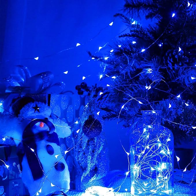 Sanniu Led Fairy Lights Battery Operated, 2 Packs Mini Battery Powered Copper Wire Starry String Lights for Christmas, Parties, Wedding, Bedroom, Patio, Indoor, Home Decoration (5m/16ft Blue)