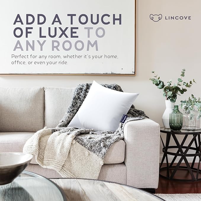 Lincove Euro Throw Pillow Insert Rectangular 12"x16" Pillow – Made in Canada, 100% Cotton Shell, Down Alternative Filling, Vegan-Friendly, Hypoallergenic - Decorative Couch Pillows, 2 Pack