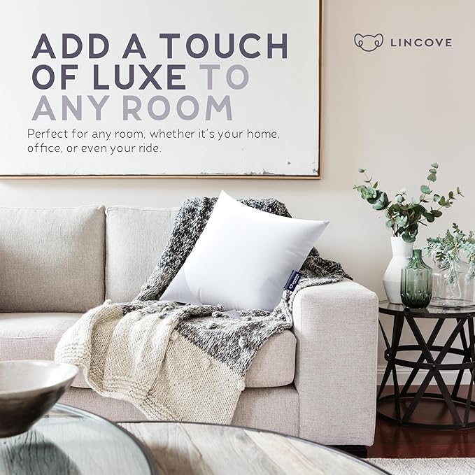 Lincove Euro Throw Pillow Insert Square 12"x20" Pillow – Made in Canada, 100% Cotton Shell, Down Alternative Filling, Vegan-Friendly, Hypoallergenic - Decorative Couch Pillows, 2 Pack