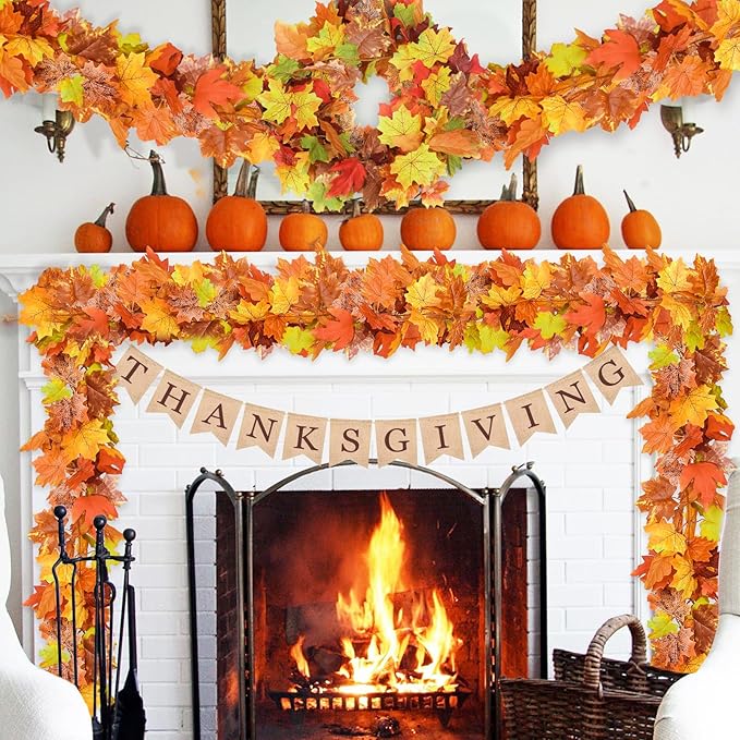 6 Pack Fall Decor for Home Fall Leaves Garland Thanksgiving Decorations Indoor Outdoor 5.8Ft/Piece Artificial Maple Leaf Garland for Autumn Harvest Halloween Party Thanksgiving Decor (Multicolor)