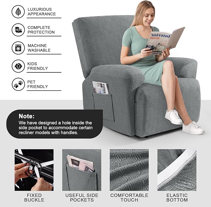 Timeles Recliner Covers Recliner Chair Covers Reclining Couch Covers Sofa Slipcovers Stretch Soft Washable (Single-Seater, Light Gray)
