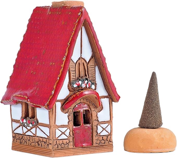 Ceramic Houses and Villages Collection - Collectible Handmade Christmas Village House Miniature Fantasy Room Decoration - Cone Incense Holder R504WR