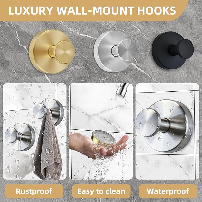 Upgrade Suction Cup Hooks for Shower,Heavy Duty Towel Hooks for Bathrooms, No Drill Suction Hooks for Inside Shower, Reusable Shower Hooks for Glass Doors & Windows(4, Brushed Gold)