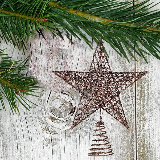 BinaryABC Christmas Tree Topper Star,Glittering Christmas Tree Decoration Ornaments,20cm (Coffee)