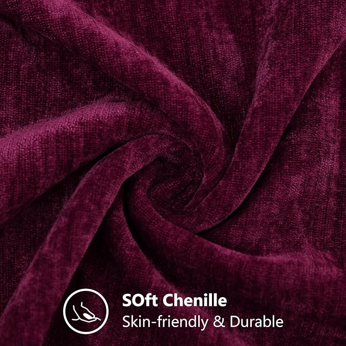 decorUhome Chenille Burgundy Christmas Throw Pillow Covers 26x26 Inch Set of 2, Decorative Soft Couch Pillow Covers Solid Dyed Accent Farmhouse Neutral Square Pillow Cases for Sofa
