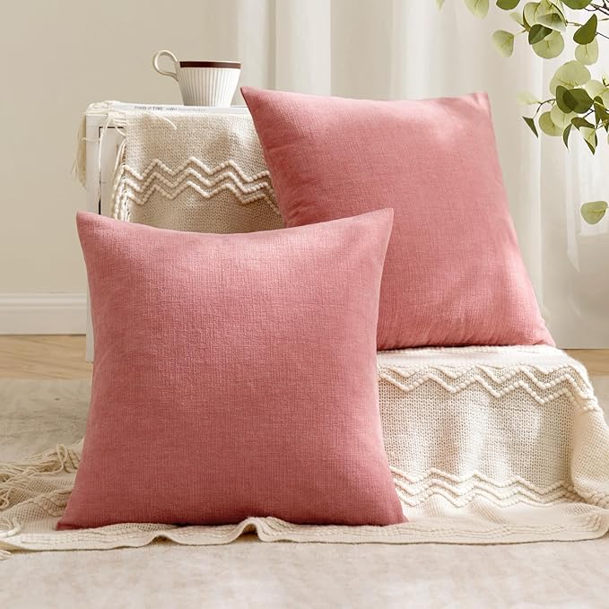 MIULEE Coral Red Couch Pillow Covers 18x18 Inch, Set of 2 Soft Chenille Decorative Square Throw Pillow Covers Farmhouse for Sofa Living Room Bed