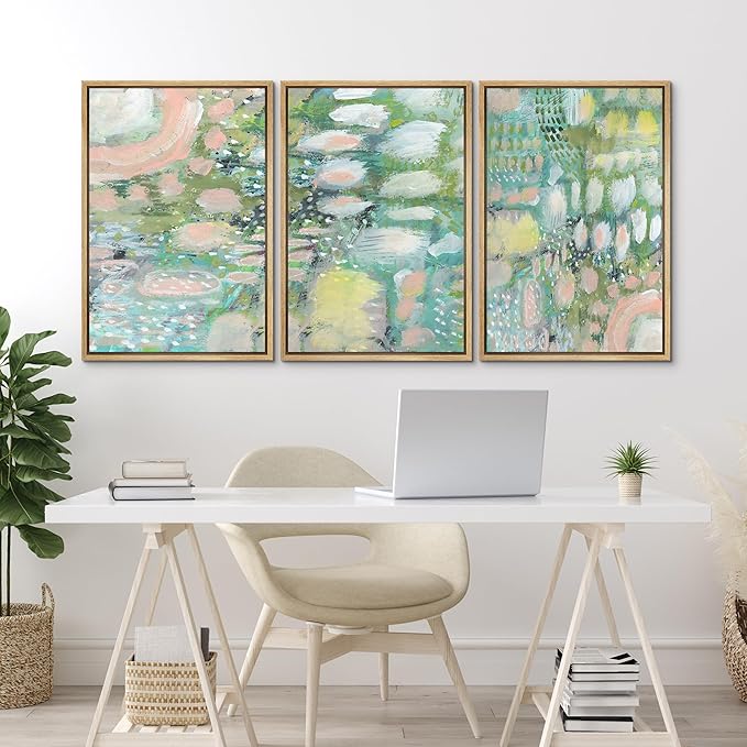 MUDECOR Framed Wall Art Print Set Vibrant Textured Abstract Multi-Colored Illustrations Modern Art Boho Decorative Colorful Chic for Living Room, Bedroom, Office - 24"x36"x3 Natural
