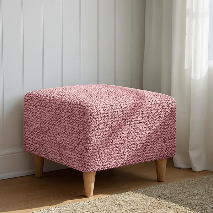 PAULATO BY GA.I.CO. Small Ottoman Cover Stool Cover Pouf Slipcover - Soft Polyester Fabric Slipcover - 1-Piece Form Fit Stretch Furniture Protector - Microfibra Collection - Coral Pink (Ottoman)