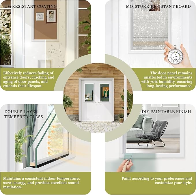 Exterior Doors, 60" x 80", 1-Panel Clear Glass Front Door, Solid Wood & MDF Entry Doors, Waterproof Primed, Easy DIY Install
