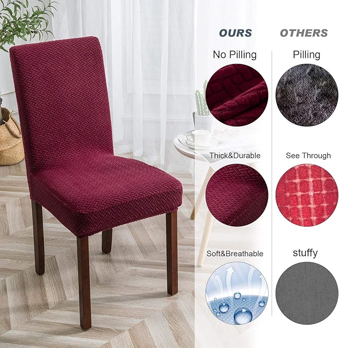 Genina Chair Covers for Dining Room Chair Covers Dining Chair Slipcovers Stretch Kitchen Parsons Chair Cover (Wine Red, 2 PCS)