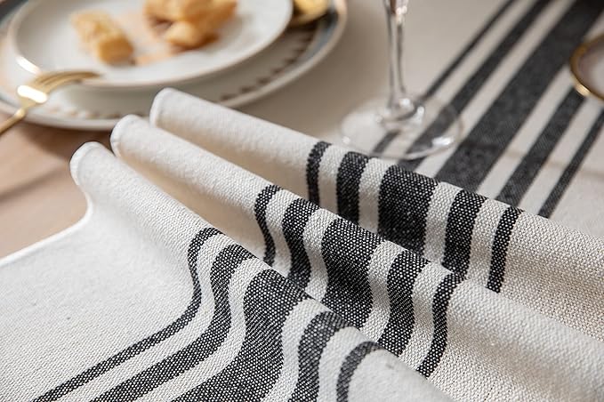 Boho Table Runner for Modern Farmhouse Decor, Dining Table décor 13 x 108 Inch Long, Coffee Table Runner with Handcrafted Tassels, Black and Beige, for Home Bohemian Decoration