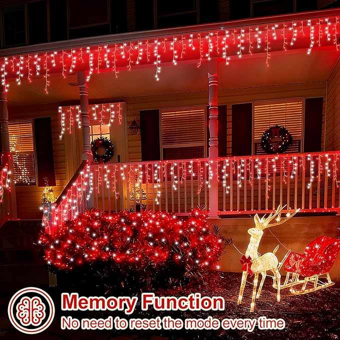YEGUO 33ft 400 LED Red and White Icicle Lights Outdoor Waterproof, 80 Drops Icicle String Lights Connectable, 8 Modes Icicle Christmas Lights with Memory
