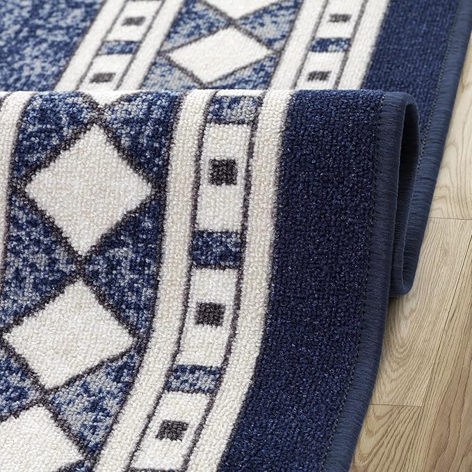 Antep Rugs Alfombras Modern Bordered 4x6 Non-Skid (Non-Slip) Low Profile Pile Rubber Backing Indoor Area Rugs (Navy Blue, 4' x 5'8")