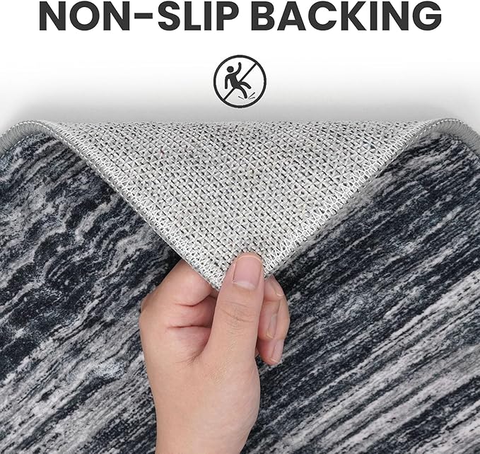 3x5 Modern Abstract Area Rug for Entryway, Black Super Soft Washable Rug with Non-Slip, Low-Pile Door Mat Indoor for Living Room Bedroom, Carpet with Non-Shedding