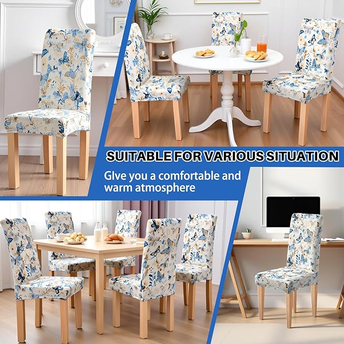 Dioxide High Stretch Chair Covers for Dining Chairs, Washable Dining Chair Covers Set of 6, Soft Kitchen Chairs Seat Covers, Parsons Chair Slipcovers Protectors for Home Hotel Restaurant Banquet