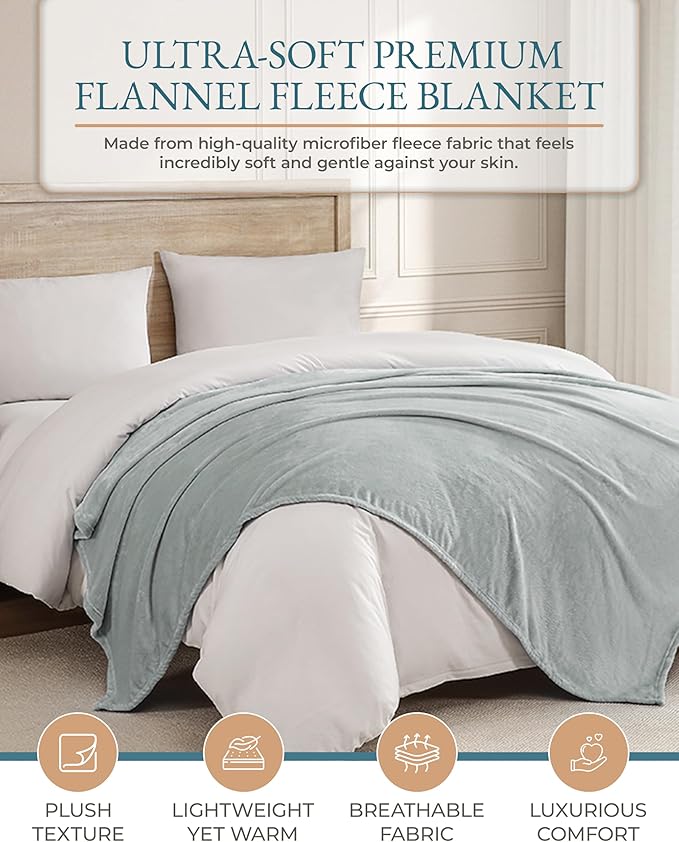 Casa Platino Fleece Blanket – Twin Size 60x80 – Soft & Lightweight Flannel Throw for Bed, Sofa or Travel – Year-Round Warmth & Comfort - Mineral