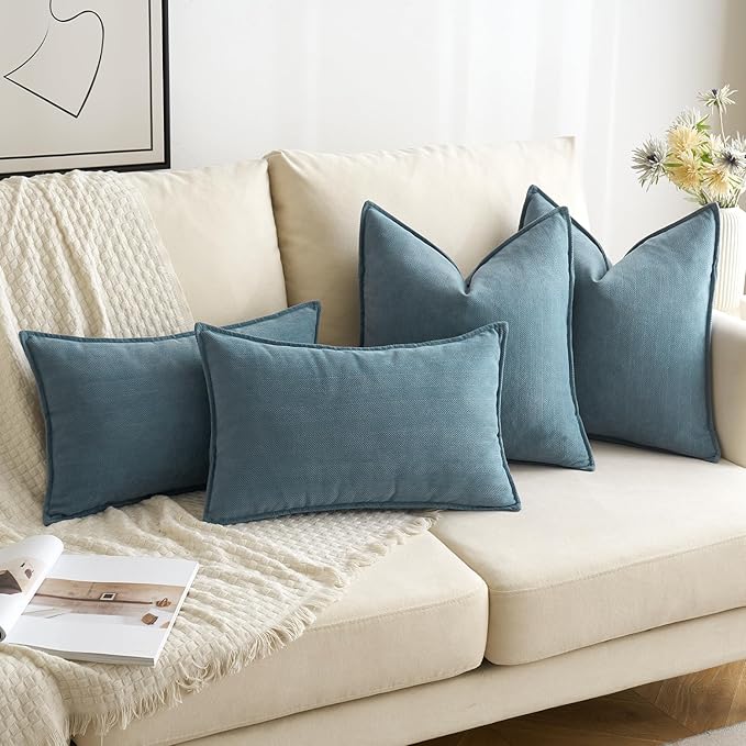 MIULEE Pack of 2 Dusty Blue Decorative Pillow Covers 26x26 Inch Soft Chenille Luxurious Couch Throw Pillows Farmhouse Cushion Covers Euro Shams with Elegant Design for Sofa Bed Living Room Home Decor