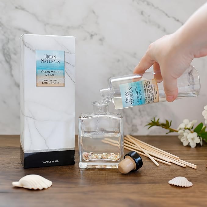 Urban Naturals Reed Diffuser Oil Refill Lavender Fields with Geranium, Clary Sage, Soft Florals 8 oz + Free Reed Sticks, Made in The USA