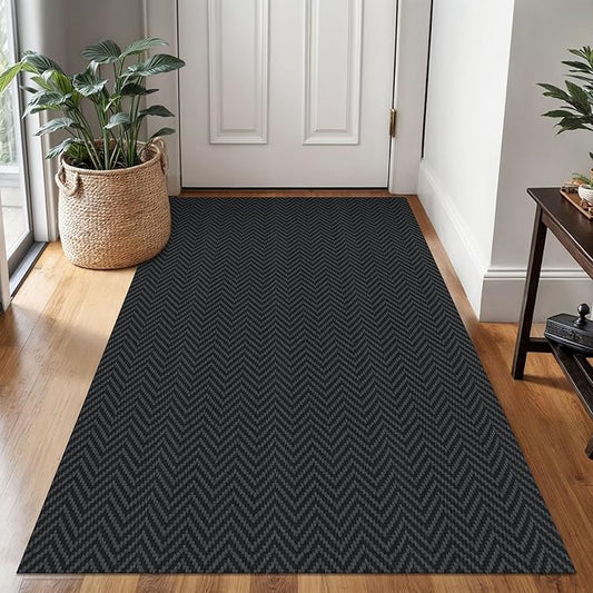 3x5 Ft Braided Area Rug Washable Rugs for Entryway Throw Rugs with Rubber Backing Boho Door Mat Indoor Entrance Cotton Kitchen Mats Woven Front Door Carpet for Foyer Living Room, Black/Grey