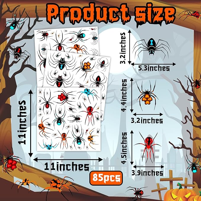 80 PCS Halloween Spider Mirror Decals Halloween Window Decoration Clings Removable Double-Sided Spooky Glass Stickers for Haunted House Indoor Outdoor Scary Static Clings for Holiday Party Decor