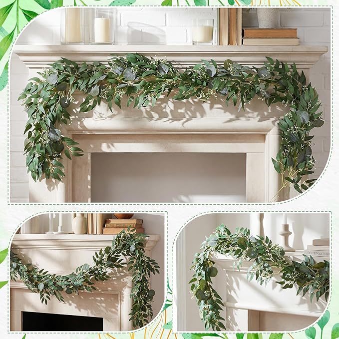 6pcs Artificial Eucalyptus Garland, 5.91 Feet Faux Greenery Artificial Hanging Fake Leaves Vines for Wedding Backdrop Arch Table Wall Party Home Mantle Decor(Eucalyptus Willow Leaves)
