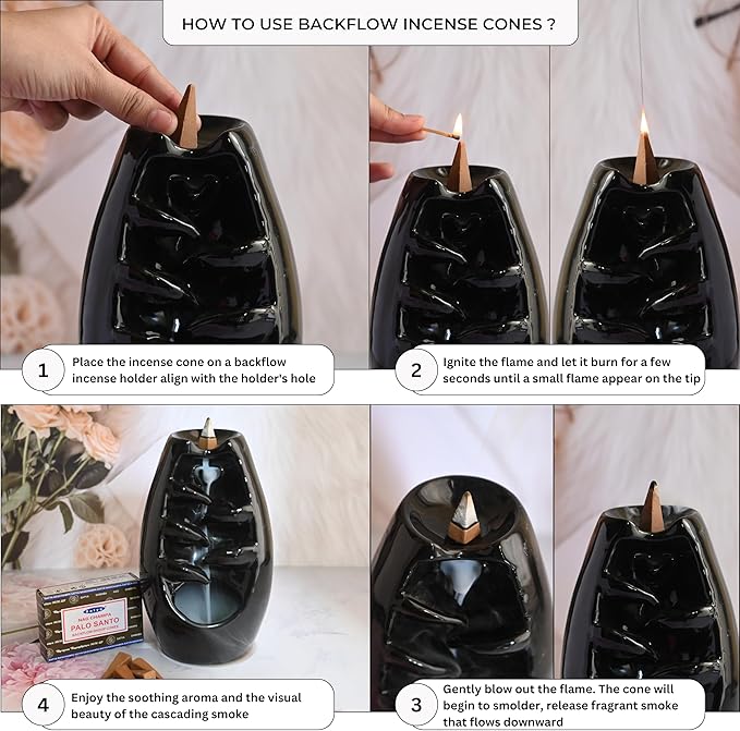 Palo Santo Backflow Incense Cones for Waterfall Aromatic Smoke Fountain Haze Falls and Mat Bundle - Pack of 12