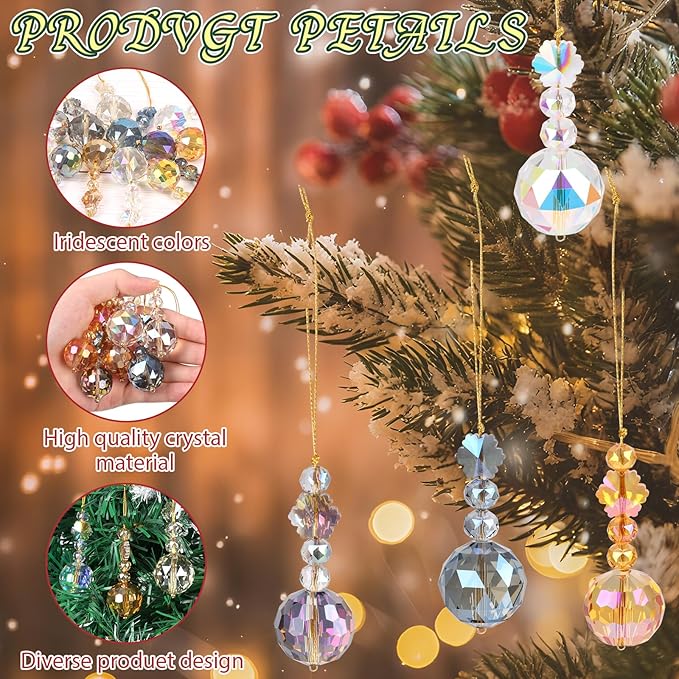CCINEE Crystal Christmas Ball Ornaments, 12 Pcs Mini Iridescent Glass Prism Balls Drop Small Ornaments for Christmas Tree Wedding Party Home Decorations