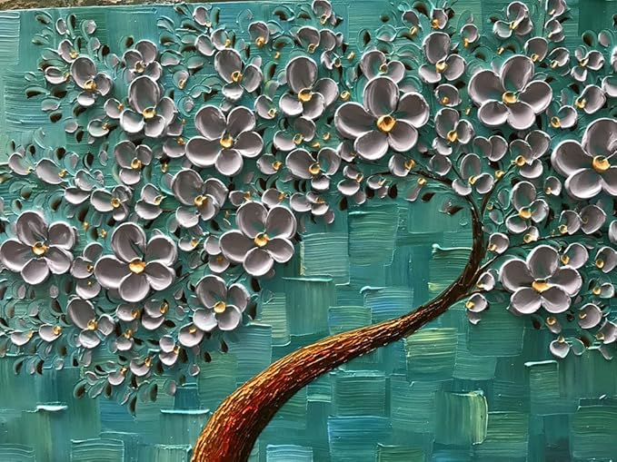 YaSheng Art - 100% hand painted Flower Art Oil Painting On Canvas Texture Silver Flowers Tree Paintings Modern Home Bedroom, Dining Room, Decor Wall Art 3D Abstract Artwork Paintings 20x40inch