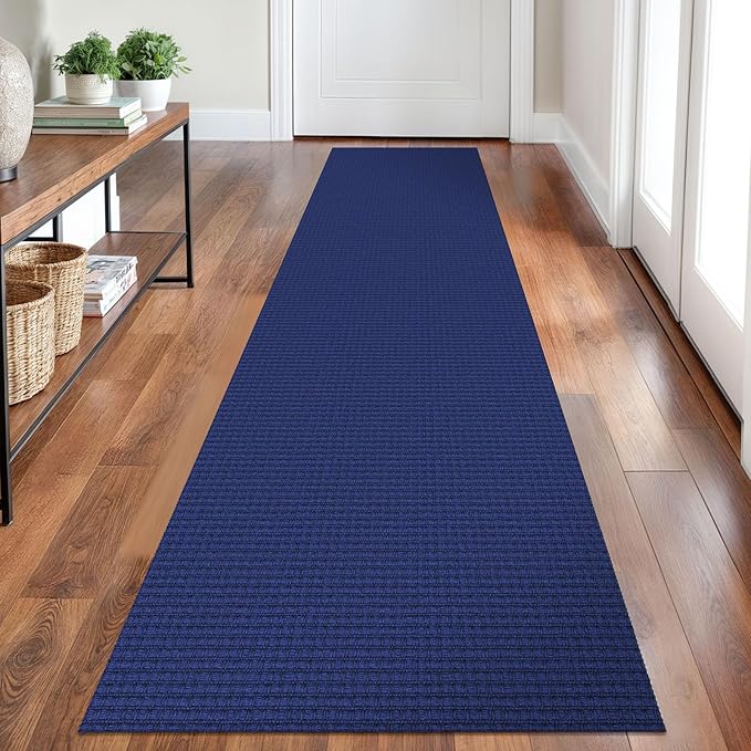 Braided Runner Rug 2x8 Ft Washable Runners for Hallways Kitchen Runner Rug Rubber Backed Cotton Entryway Runner Indoor, Woven Floor Carpet for Hall Kitchen Bedroom, Royal Blue/Navy