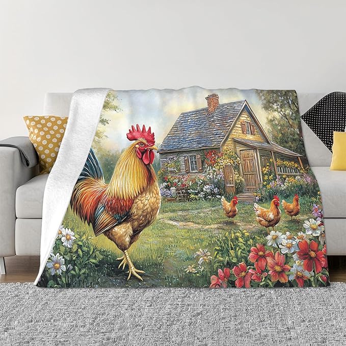 Tijuboni Rooster Chicken Throw Blanket Rooster Gifts for Girls Boys Women Men Kids Adults Soft Flannel Fleece Blanket for Couch Sofa Bed Home Decor 60"x80"