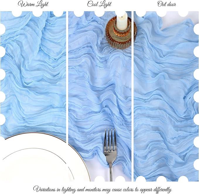 25 Pack Light Blue Cheesecloth Table Runner 17 x 108 Inch Fall Thanksgiving Boho Rustic Farmhouse Gauze Cheese Cloth Runner for Wedding Party Baby Shower Home Decor Holiday Decorations