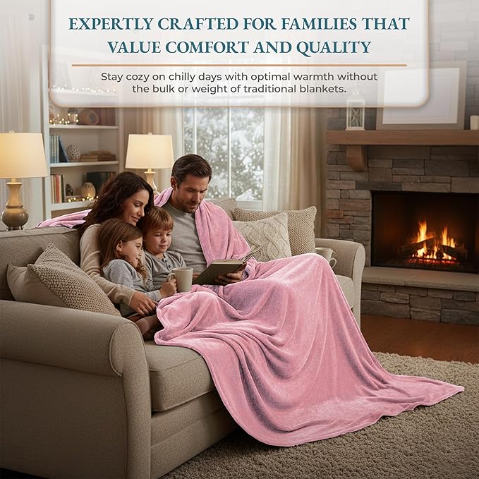 Casa Platino Fleece Throw Blanket – Soft Flannel Blanket 50x60 for Sofa, Couch, Bed – Lightweight & Cozy for All Seasons for Her, Teen Girls or Kids - Pink