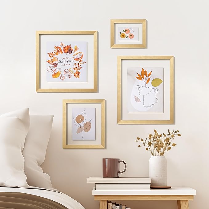 eletecpro 8x10 Floating Picture Frames Set of 2, Clear Double Glass Picture Frames for Wall Mount, Vertical or Horizontal Display Multi-size Photos and Artworks up to 8x10 Inches, Home Decor, Gold