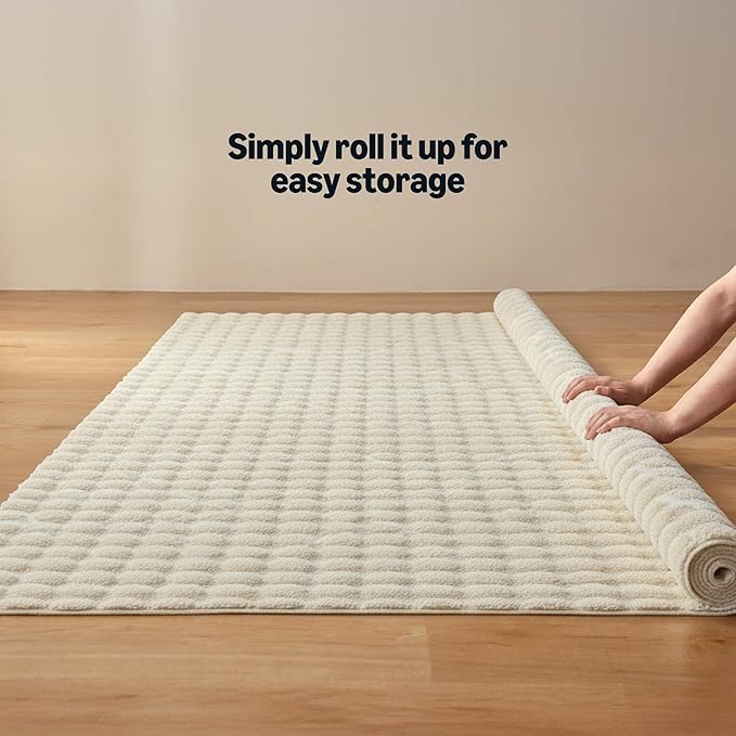 Amazon Basics Indoor Area Rug, 3D Bubble Washable Home Decor Carpet for Living Room, Bedroom, 6' W × 9' L, Beige