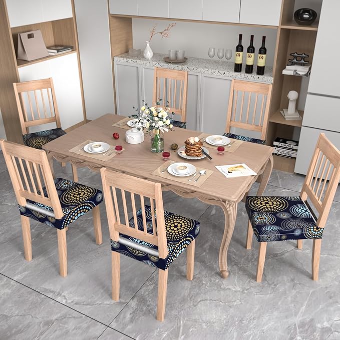 Stretch Dining Chair Seat Covers Set of 6,Dining Chair Slipcovers, Floral Printed Chair Covers,Soft Fabric Washable Upholstered Chair Seat Protector, No Rear Covers for Home Kitchen Dining Room