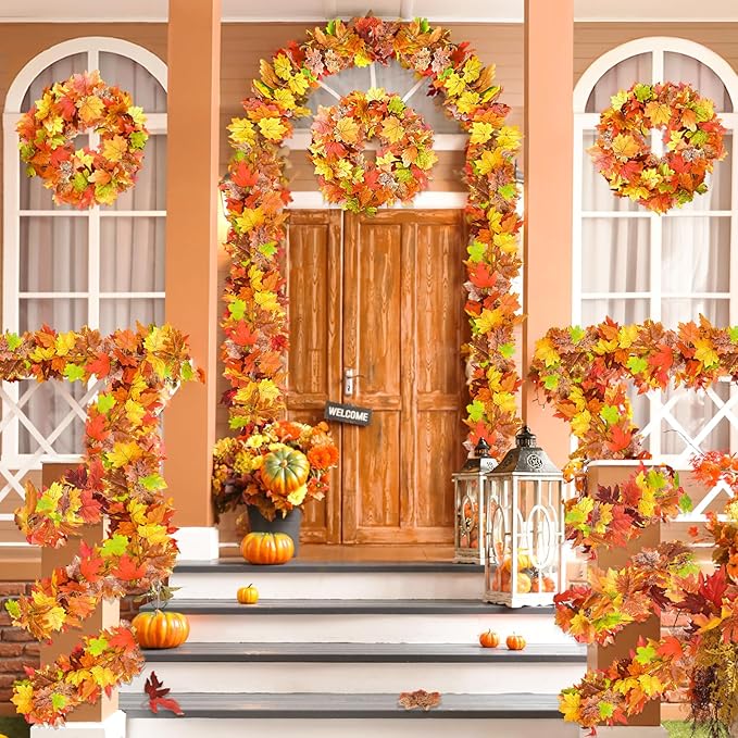 6 Pack Fall Decor for Home Fall Leaves Garland Thanksgiving Decorations Indoor Outdoor 5.8Ft/Piece Artificial Maple Leaf Garland for Autumn Harvest Halloween Party Thanksgiving Decor (Multicolor)