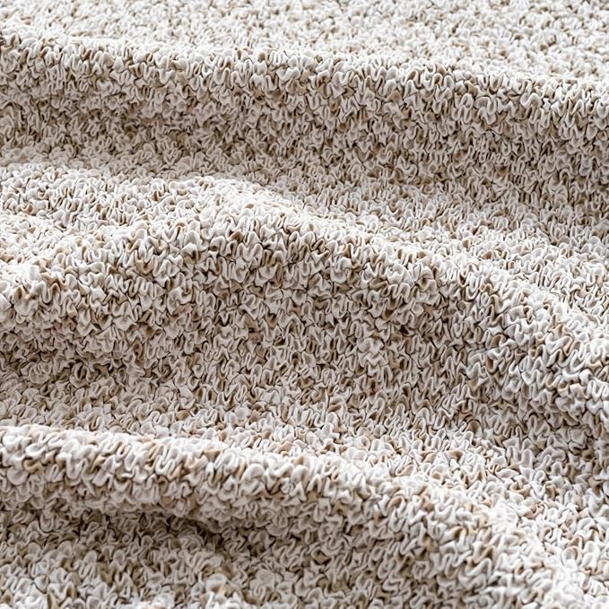 PAULATO BY GA.I.CO. Ottoman Slipcover - Stretch Stool Sofa - Pouf Protector for Pets and Kids - Soft Ottoman Cover - Durable Furniture Slipcovers - Microfibra Print Collection - Venezia Cream