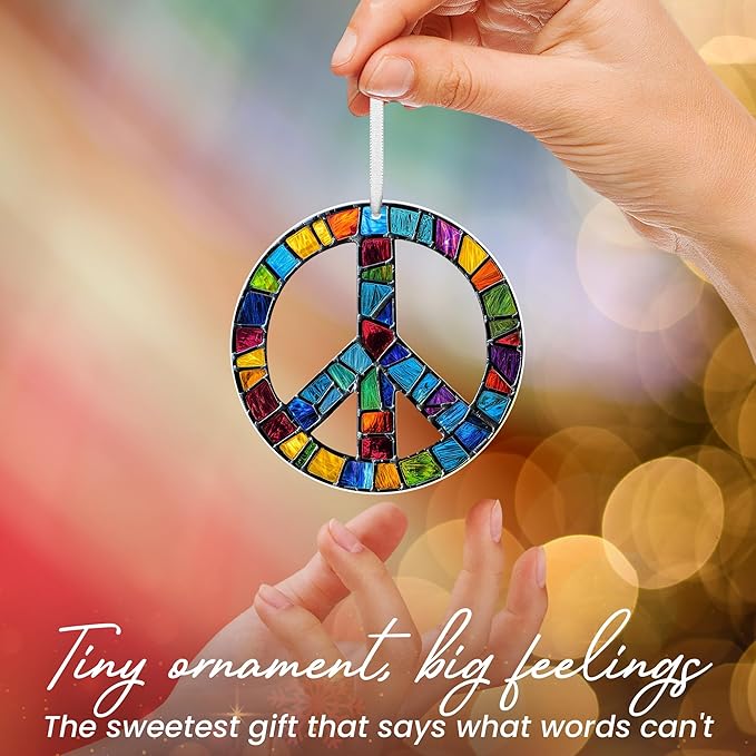 AVERXO Peace Ornament Christmas Decorations - Acrylic Boho Christmas Ornaments 2025 - Peace Sign Ornament for Boho Home Decor, Hippie Gifts for Women, Positive Energy Gifts for Mom Grandma Sister