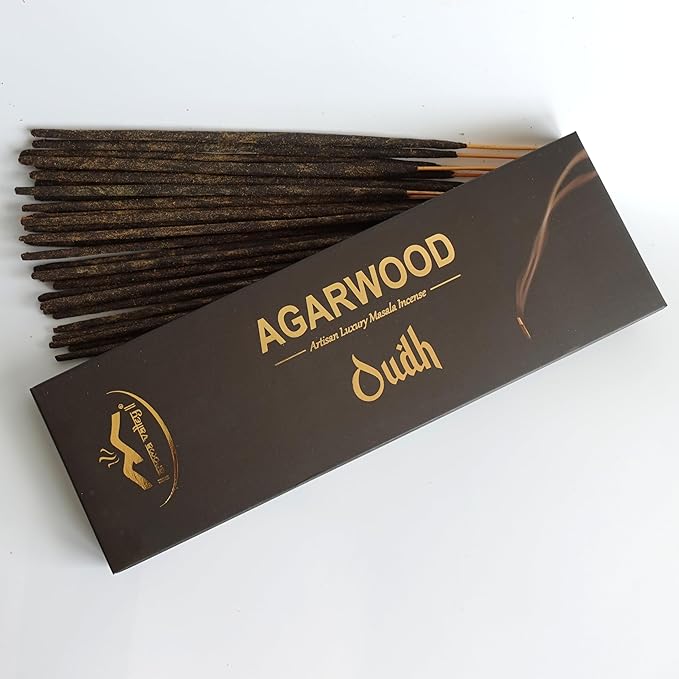 Oud Agarwood Incense Sticks - Artisan Luxury Masala Incense - Handcrafted Long-Burning (75 Minutes) Extra-Thick Sticks - Exotic Divine Scent for Home, Spirituality & Meditation - Oudh