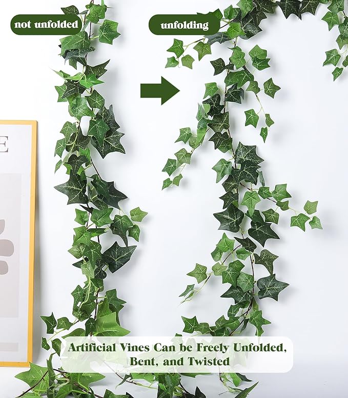 RECUTMS 3 Strands Artificial Ivy Vines 6.3Ft Green Ivy Garland Faux Hanging Plants Greenery Decoration Artificial Vines For Spring Home Decor Indoor Home Wall Wedding Room Valentine's Day Decor(Green)
